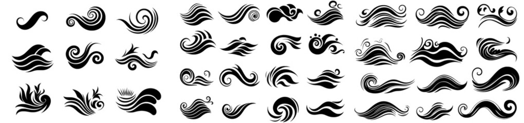 The Waves Design Shapes Collection comprises sixty modern illustrations isolated on a white background