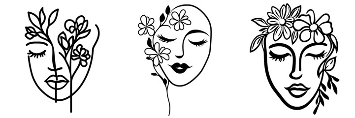 The illustration features a girl's face drawn in one continuous line, showcasing a black and white drawing