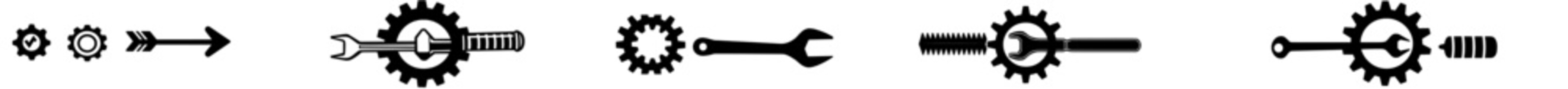 A set of service icons is available, including a wrench, screwdriver, and gear, as well as screwdriver and wrench glyphs, for settings and repair signage in a modern style