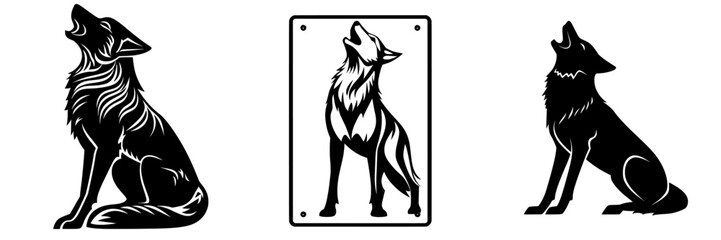A wolf sits and howls in a modern graphic icon, set against a plain white background