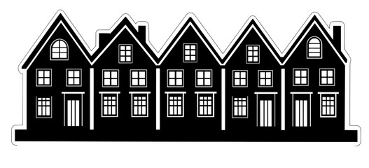 Fototapeta premium dark colored municipality, apartment blocks, assembly of buildings, contour, modern day icon on a white setting