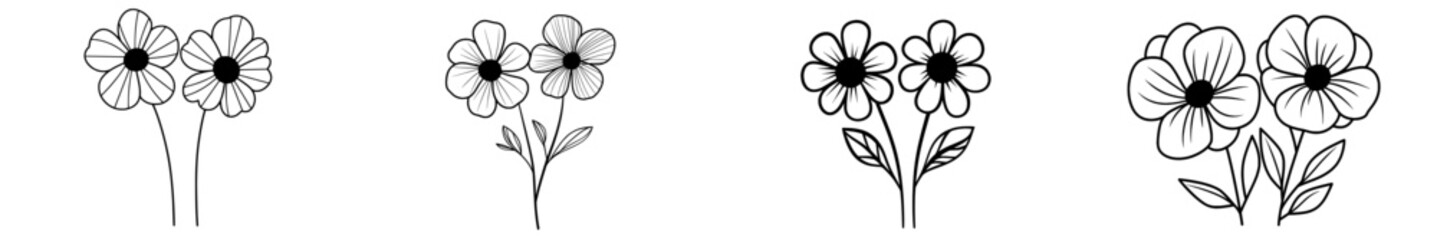 African violet depicted in continuous line art drawing style, with Saintpaulia flowering plant shown as a black linear sketch isolated on a white background, presented as a modern illustration