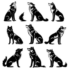 Modern illustration featuring the silhouette of a wolf on a white isolated background