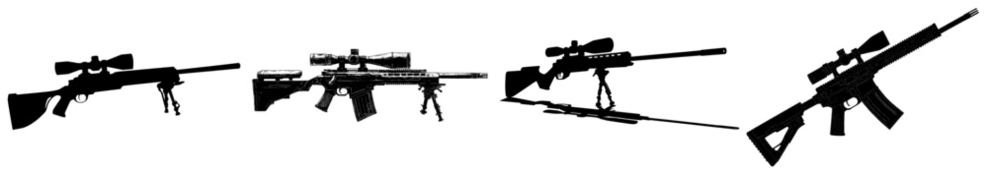 Illustration of a modern military sniper rifle in silhouette form, set against a white background, symbolizing army and police weaponry