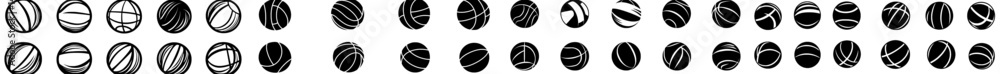 Poster volleyball icons are presented in a set, featuring a collection of modern volleyball icons for web a