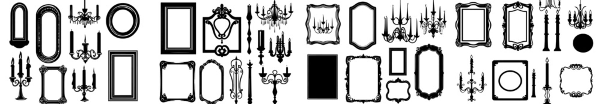 Modern antique picture frames and crystal chandelier