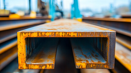 Industrial Steel Beam Close-Up with Rust and Weathered Texture