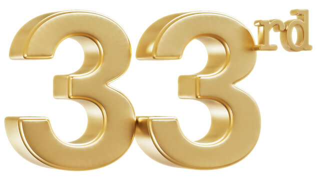 33rd Anniversary Golden Number 3D Illustration