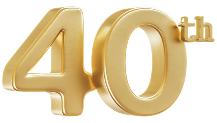 40th Anniversary Golden Number 3D Illustration