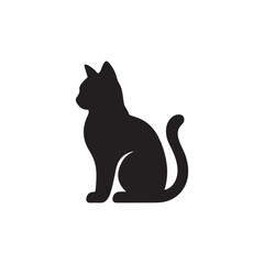 Cute Cat Silhouette Vector Icon White Background