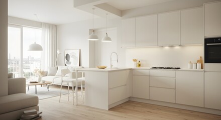 Modern Apartment Interior with Open Plan Kitchen and Living Room