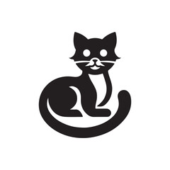 Pet Cat Silhouette Vector Icon White Background