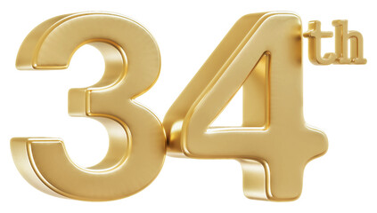 Obraz premium 34th Anniversary Golden Number 3D Illustration