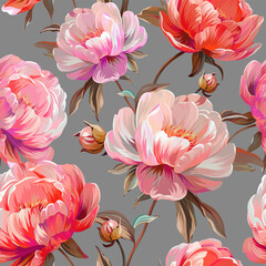 Pattern peonies flowers. Vector pattern floral summer flowers peonies. For paper, fabric, packaging, interior design