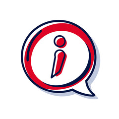 Information symbol in speech bubble with red and blue outline  