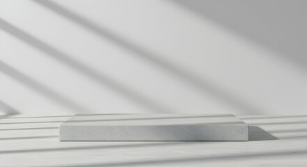 Minimalist White Product Display Platform Mockup Sunlight Shadows Clean Modern Design Studio Backdrop