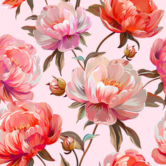 Pattern peonies flowers. Vector pattern floral summer flowers peonies. For paper, fabric, packaging, interior design