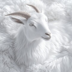 Obraz premium Majestic Mountain Goat Portrait in White Fur Serene Animal Close Up Wildlife Art Illustration