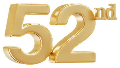 52nd Anniversary Golden Number 3D Illustration
