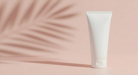 Blank white cosmetic tube mockup elegant minimal design beauty product packaging summer tropical shadow