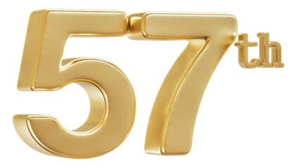 57th Anniversary Golden Number 3D Illustration