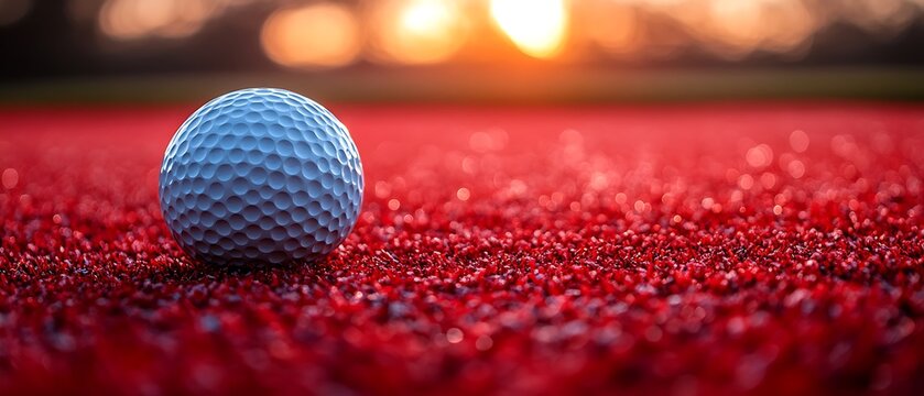 Golf ball on a red surface at sunset