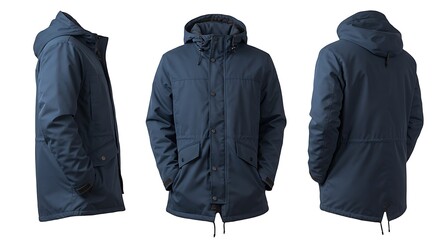 Three Views of a Blue Parka