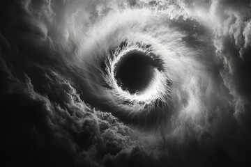 A swirling vortex of dark clouds creates a mesmerizing eye-like formation in the sky.