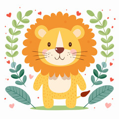 Cute Lion in Simple Vector Style – Minimalist Cartoon Jungle King Illustration on White Background