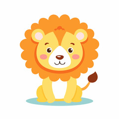 Cute Lion in Simple Vector Style – Minimalist Cartoon Jungle King Illustration on White Background