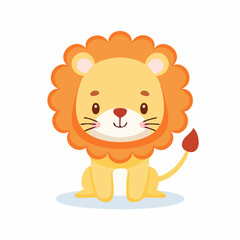 Cute Lion in Simple Vector Style – Minimalist Cartoon Jungle King Illustration on White Background