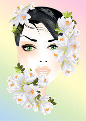composition with a woman's head surrounded by flowers