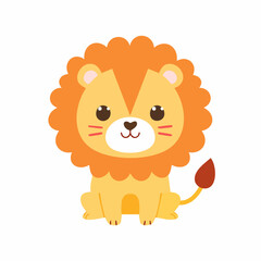 Cute Lion in Simple Vector Style – Minimalist Cartoon Jungle King Illustration on White Background