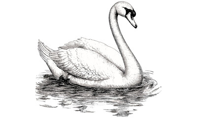 Vintage Ornithological Art, Swan Floating Gracefully, Elegant Line Drawing, Hand-etched Lake Bird, Old Engraving Style, Black Sketch Print, Natural History Wall Art, trendy animal decor