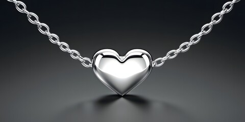 Elegant Silver Heart Pendant Necklace Shiny Chain Jewelry Love 3d gift dark grey metal style image