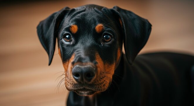 Adorable Doberman puppy intense gaze captivating beauty pure love unconditional friendship