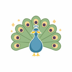 Cute Peacock Simple Vector – Colorful and Adorable Bird Illustration for Design Projects