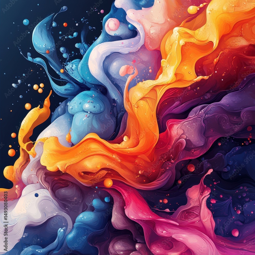 Aufkleber a dynamic explosion of colorful paint, with swirling liquid forms creating an energetic and abstract