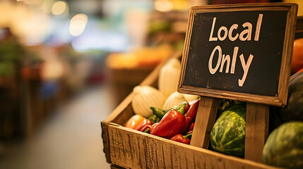 Fresh Produce Display with Local Only Sign in Vibrant Farmers Market