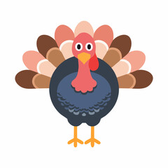 Cute Cartoon Turkey with Big Eyes and Feathers – Simple Vector Animal Illustration

