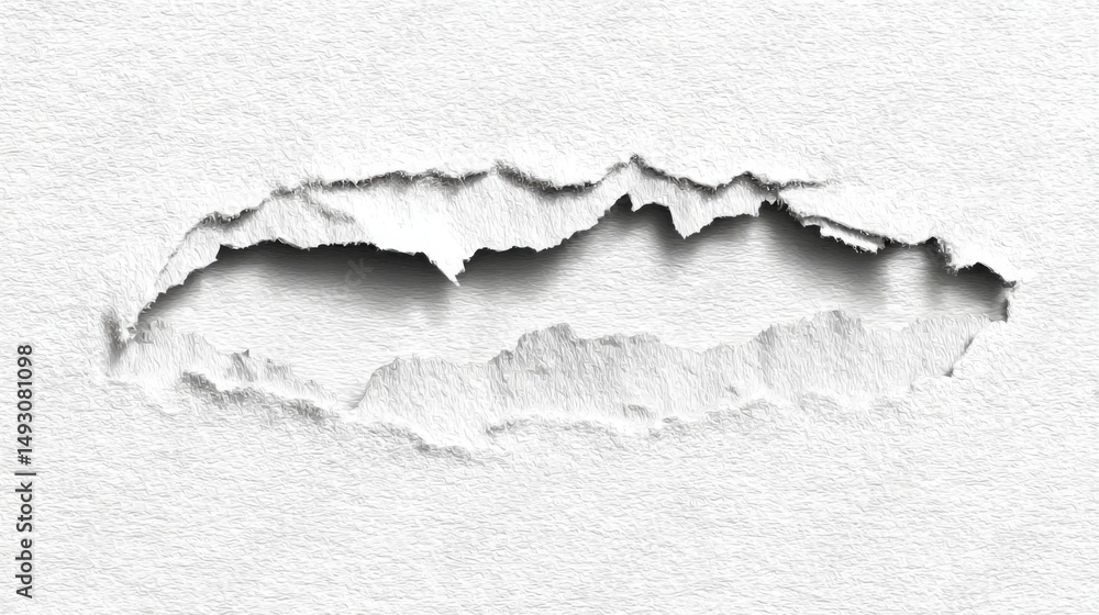 Poster torn paper texture close up showing rough edges and shadow detail on white background for design ele