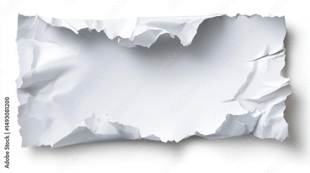 Poster torn white paper sheet overhead shot with ripped edges and empty space for text or image isolated on