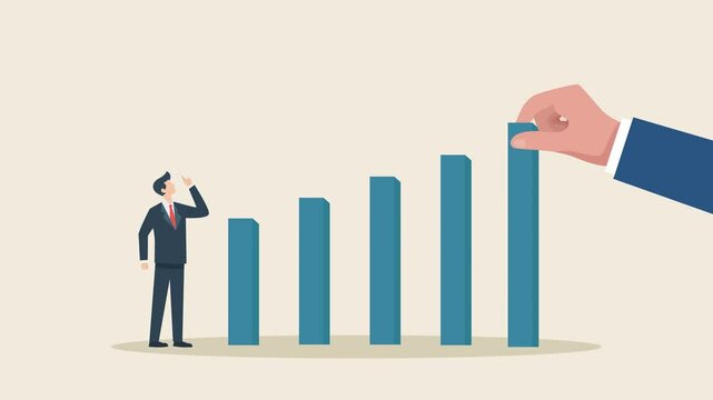 animation businessman looking up growth graph.hand putting graph concept of business collaboration,sucess financial,growth business