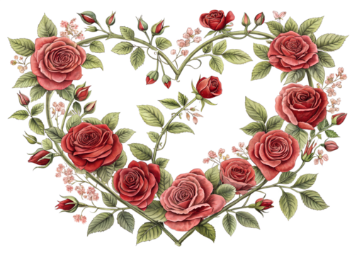 Victorian Heart Roses  Isolated on transparent background