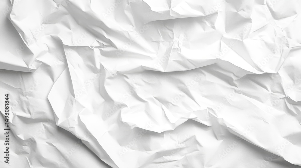 Poster crumpled white paper texture close up macro shot overhead view blank surface wrinkled sheet backgrou