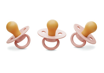 Pastel Pink Baby Pacifiers Three Adorable Silicone Soothers for Infant Comfort and Soothing