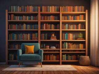 Cozy Reading Corner with Bookshelf and Armchair