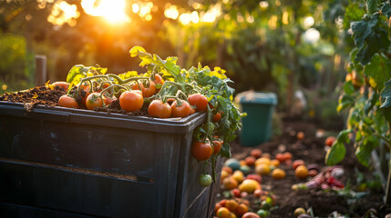 Fresh Harvest of Ripe Tomatoes in a Sunlit Garden Landscape