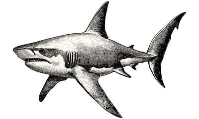 Hammerhead Shark Swimming Sketch, Vintage Monochrome Marine Life, Hand-drawn Ocean Predator, Nautical Illustration, Antique Sea Creature, Retro Engraving, Ocean Wildlife Art