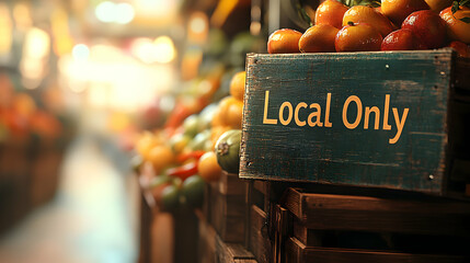 Fresh Local Produce Sign at Vibrant Farmers Market Stand